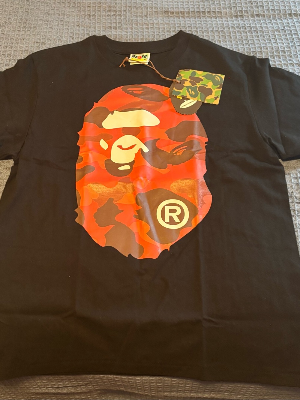 Bape Black Tee with Red Camo Ape Head Graphic